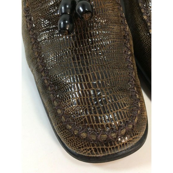 Stuart Weitzman Leather Snake Skin Loafers Brown 8 - Picture 3 of 10